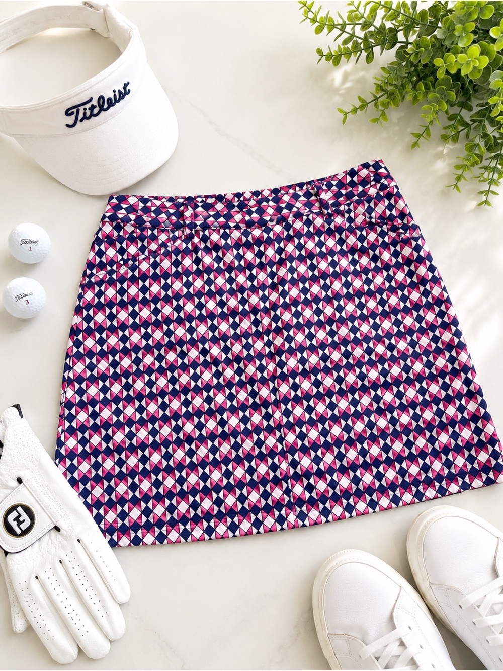 Nivo by Lanctot Geometric Golf Skort Women’s 14 Pink Navy Athletic Stretch Skirt